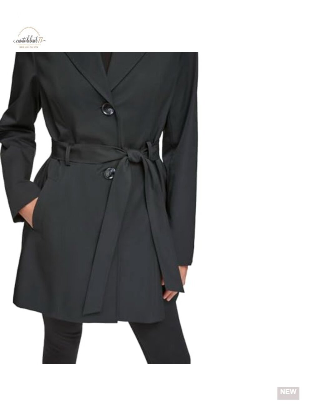 Belted Trench Coat with Waist Tie & Notch Collar Long Sleeve - Picture 4 of 4